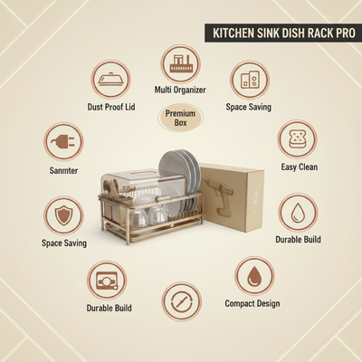 Kitchen Sink Dish Rack, Dust Proof Lid With Multi Organizer